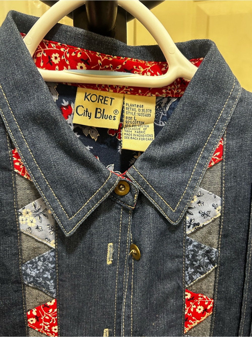 Vintage Koret City Blues women's patchwork bandana denim button-up shirt. - Picture 3 of 11